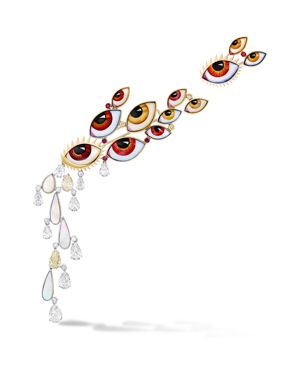 Lito 18Ct Pink And Yellow Gold With Mother Of Pearl Drops, Diamonds & Rubies One Off Brooch £POA Www.Litofinejewelry.Com
